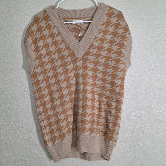 Women's Sweater Houndstooth Vest Brown Size M - Picture 1 of 5